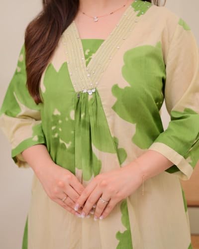 Image of Women Dark Green /Ligth Green /Chiku Viscose Rayon Kurti Pant Set