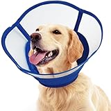 Kuoser犬用エリザベスカラー ドッグコーン ボタン式 調節可能 通気性 軽量 術後回復 傷口保護 傷舐め&引っ掻き防止 ブルーL