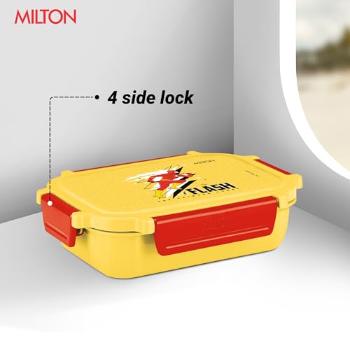 Image of MILTON Sherry Tiffin (DC) Lunch Box for Kids Boys & Girls with Leak-Proof Inner Container| Food Grade,BPA Free,Compact & Durable Snacks Box for Kids I Plastic Spoon & Fork, 520 ml, Yellow