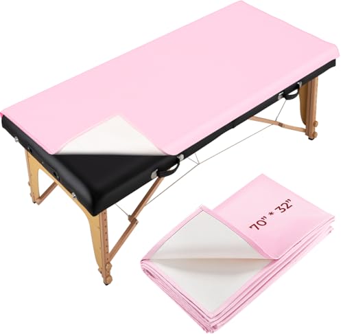 Noverlife 70x32 inch PU Leather Lash Bed Cover, Vinyl Massage Table Cover Wipeable Massage Bed Covers, Wax Table Cover for Esthetician Non-Sticky Sugaring Replacement Cover for SPA Beauty - Pink