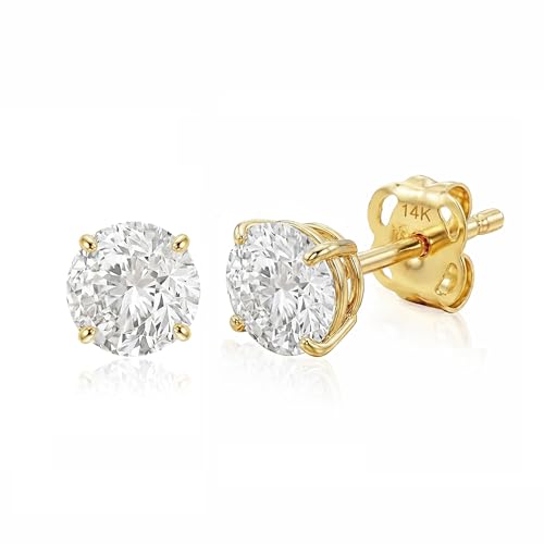14k Gold Solitaire Round Cubic Zirconia Earrings Studs for Women & Men | Anti Tarnishing CZ Stud Earrings with 14k Gold Butterfly Pushbacks | 5MM 8MM Post Length by MAX + STONE
