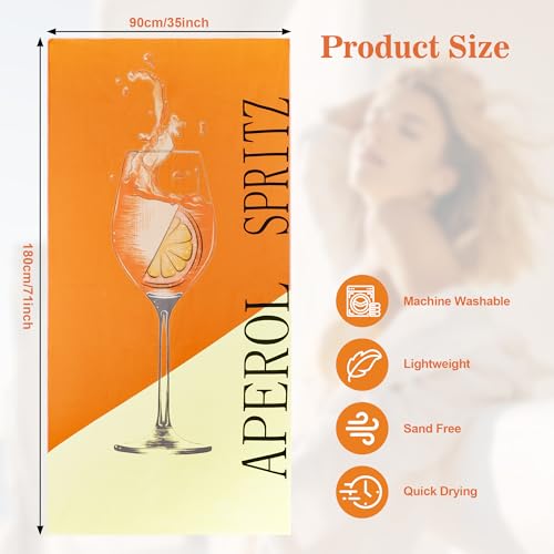 Zocipro Ręcznik plażowy Aperol Spritz – duży rozmiar 90 x 180 cm, szybkoschnący, odporny na piasek, idealny na basen, imprezy na świeżym powietrzu i wakacje