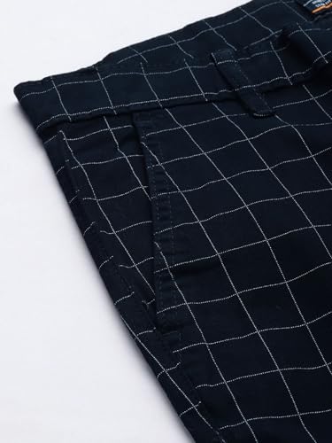 Image of The Indian Garage Co Men Slim Fit Checked Mid-Rise Stretchable Chinos