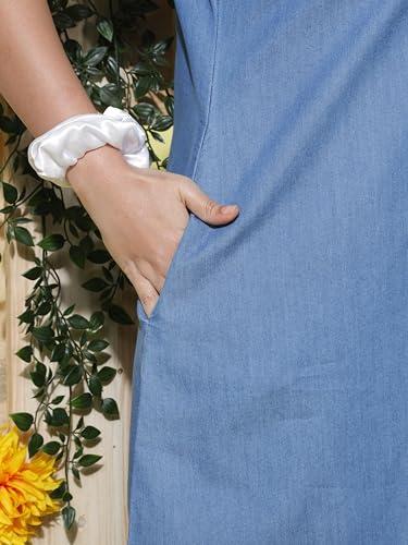 Image of 9shines Label Stylish Denim Cotton Nighty Maxi for Women | Full Length Trendy Nightgown | Premium Nightdress | Nightwear | Embroidery Nighty with Pocket (9SDS)