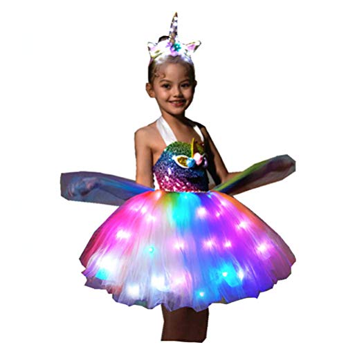 Girls Unicorn Costume Unicorn Dresses LED Light Up Unicorn Tutu for Christmas Birthday Gifts (Multicolor, 7~8Years)¡­