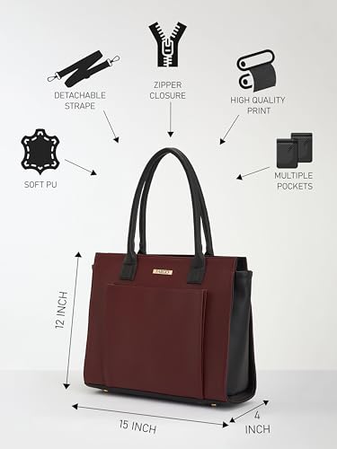 Image of Fargo Amara Vegan Leather Tote Bag for Women | Laptop Compartment, RFID Pockets, YKK Zipper, Large Office Handbag | Shoulder Bag for College & Daily Use | Made in India
