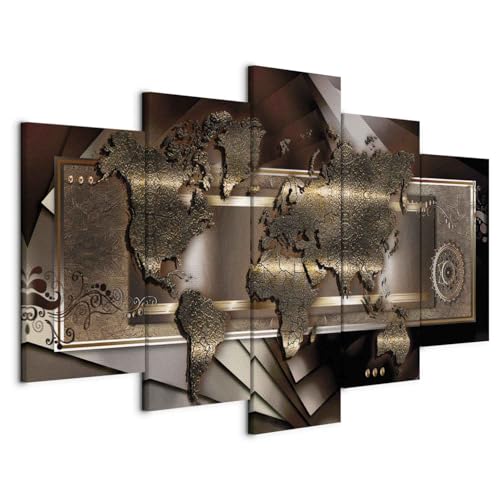 Cuadros B&D XXL - Quadro 200x100 cm 5 Pezzi Stampa su tela XXL Immagini Moderni Murale Soggiorno Grafica Decorazione da parete Quadri Componibili cittamappa del mondo terraforma k-A-0013-b-o