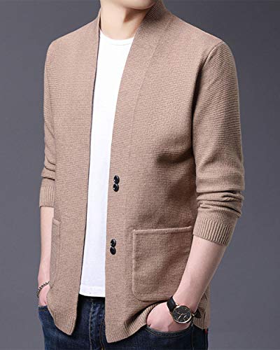 ebossy Men's Casual Slim Fit Open Front Patch Pocket Long Sleeve Cardigan Sweater3