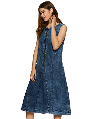 Image of Amazon Brand - Symbol Women's A-line One Piece Midi Length Denim Dress