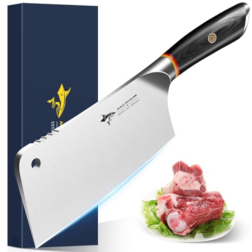 MAD SHARK Meat Cleaver, Professional 7.5 Inch Bone Chopping Butcher Knife with Heavy Duty Blade, German Military Grade Composite Steel, Chinese Chef's Bone Cutting Knife for Home Kitchen & Restaurant
