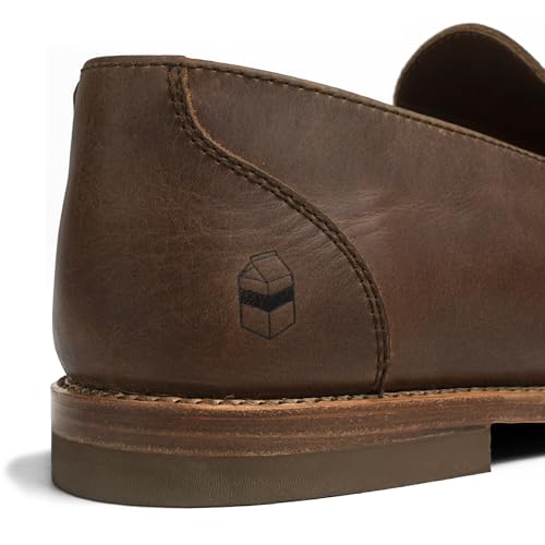 Image of The Montana, Leather Slip On Loafers, Business Casual Shoes for Men, Mens Dress Sneakers, Men's Boat Shoe, Slipper & Moccasins Alternative, Comfortable Dressy Brown & Black, Non Slip Work Loafer