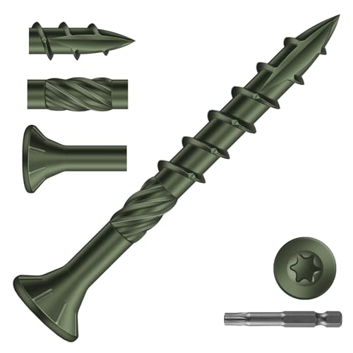 Image of #8 x 1-1 /2 inch Deck Screws (143Pcs) 1lb. Carbon Steel, Green, Flat Head, Rust Resistant epoxy Coated, with T25 Star Bit