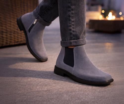 Image of Kraasa THE Ashford - Men's Stylish Vegan Leather Chelsea Boots with Side Zipper & Elastic Panel, Square Toe Ankle Boot (Tan /Black /Brown)
