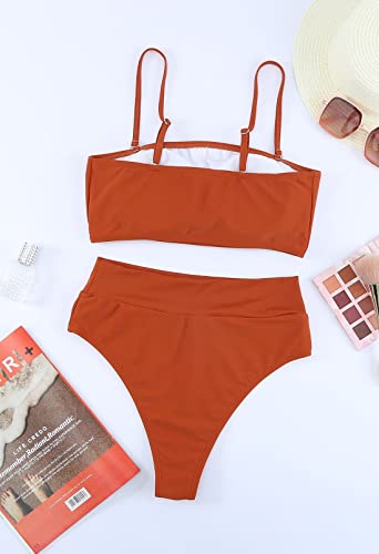 Pink Queen Women's 2 Piece Bandeau Swimsuit Bathing Suit Cheeky High Leg Push Up Bikini Bottom Coffee M #TOP4