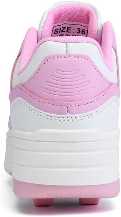 Children's Four-Wheeled Double-Row Roller Skates, lace-up Style, Available in Pink, Black, and White