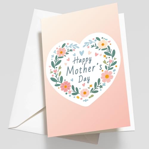 Paper Play Mother's Day Card - Premium Mothers Day Card with Envelope, Floral Heart Design Greeting Card 4 x 6 Inches
