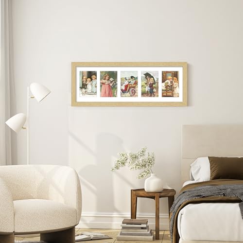 Image of DUENPY 8x24 Collage Picture Frame, Made of Natural Solid Wooden Picture Frames, Displays Five 4x6 Picture Collage, or 8x24 (Without Mat) Wall Decor, Wall Hanging, Solid Color.