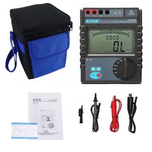 Insulation Resistance Meter Tester Insulation Resistance Test Instrument Digital AC/DC Voltmeter with Range 0.1MΩ to 400GΩ Max. Rated Voltage 5000V