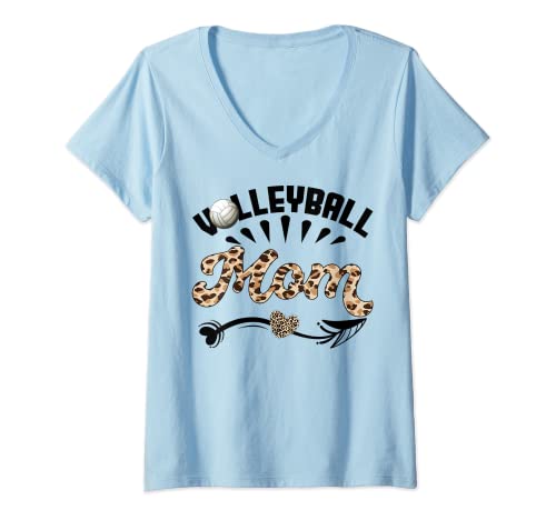 Mujer Volleyball Mom Leopard Funny Ball Mom Mother's Day Gift Camiseta Cuello V