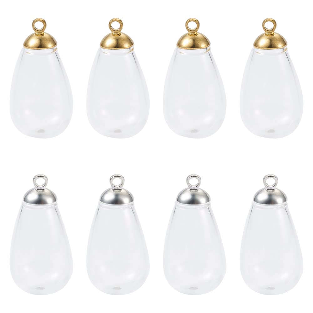 20Pcs Empty Wishing Bottle Tear Drop Waterdrop Wishing Bottle Mini Glass Bottles with 20pcs Alloy Peg Bails Pendants for Earring Necklace Pendant Jewelry Making