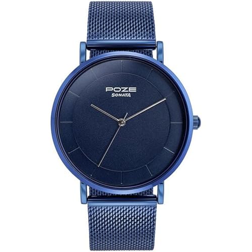 Image of Sonata Poze Quartz Analog Blue Dial Mesh Strap Watch for Men