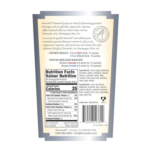 image for Amoretti - Premium Chestnut Praline Syrup, 94 Servings Per Bottle (750