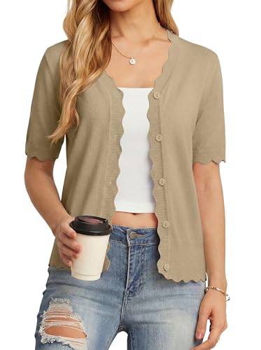 Image of GRECERELLE Summer Short Sleeve Cardigan for Womens Lightweight Cropped Knit Sweater Shrug