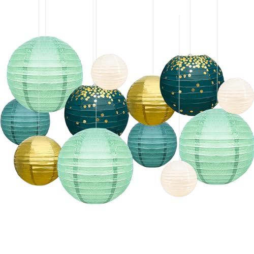 12er Lampions Papierlaterne Papier Laterne Bunt Lampenschirm Lampion Runde Bunt Laterne Papierlampions zum Dekorieren von Leuchten Dekoration
