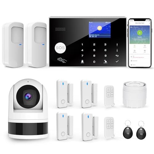 Wireless Home Alarm System, 13pcs GSM SMS 2G WiFi Full Burglar Alarm System, Siren Alarm with PIR, Door Window Sensor, Camera, Remote Control for Apartment, Garage, Office