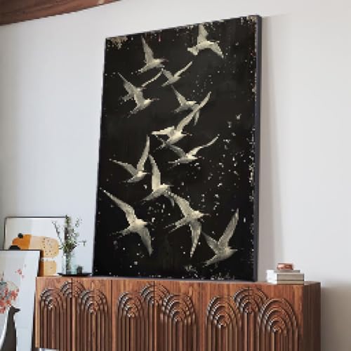 Impression sur toile oiseau volant abstrait noir et blanc 40x60cm cadre salon