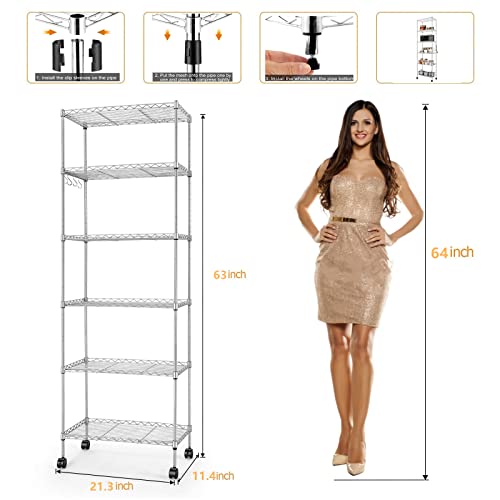 Devo Shelves For Storage Rolling Wire Rack, Shelf With Wheels Shelving Units And Storage, Metal Standing Shelves, 21" L * 11" W * 63" H, Silver #TOP2