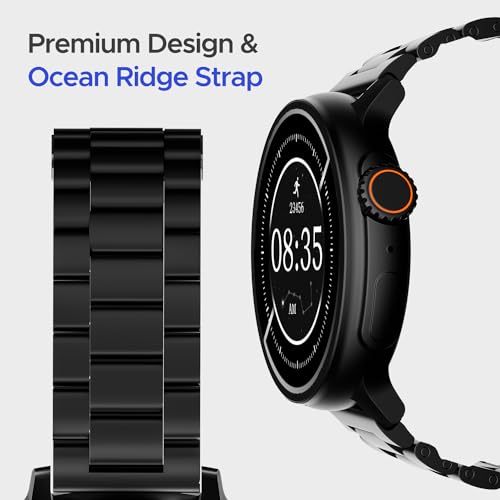 Image of boAt Lunar Tigon Smart Watch w / 1.45 inch (3.6 cm) AMOLED Display, Advanced BT Calling,Always on Display, Functional Crown,Premium Design & Ocean Ridge Strap,IP67,HR & SpO2 Monitoring(Steel Black)