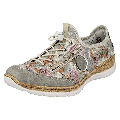 Image of Rieker N42V1 Nikita Women's Sneakers - Lightweight Walking Slip-On Sneakers with Floral Design, Elastic Bungee Lacing & Cushioned Durable Sole for Comfort