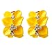 Navachi 18k Gold Plated Crystal Yellow Enamel Leaves Flower Omega Earrings