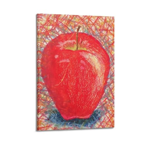 Poster pomme rouge gribouillée sur toile au style crayon 20x30
