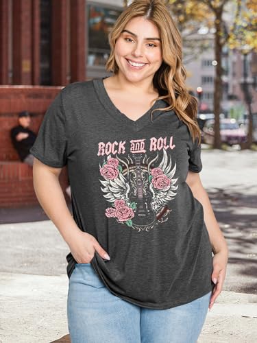 Plus Size Tops Womens V Neck Western Cowgirl T-Shirts Vintage Country Music Graphic Tee Shirt2