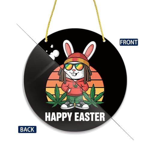 Happy 420 Easter Day Bunny Smoking door sign round for home