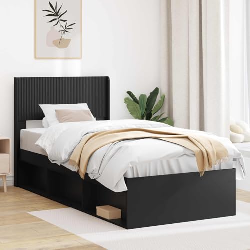 mzdioop Cabecero negro de madera con diseño de listones verticales de 105 x 7 x 100 cm, fácil de montar en el marco de la cama para dormitorio, cama moderna para cama individual y doble