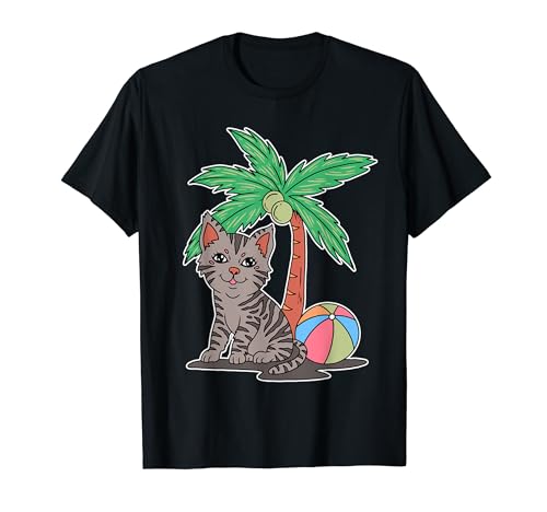 Domestic Shorthair Cat Palm Tree T-Shirt for Men Women Kids