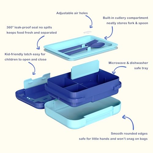 Image of Kids Bento Lunch Box for Boys & Girls - 4-Compartment Leak-Proof Lunch Container with Hidden Silicone Handle, Lightweight, BPA-Free, 855ml for School & Travel (Astronaut)