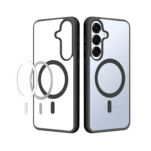 Image of CEDO Cover for Samsung Galaxy S25 (5G) | Compatible with MagSafe Wireless Charging | Designed with Magnetic Lock Shockproof Phone Bumper Transparent Back Case Cover (Black)
