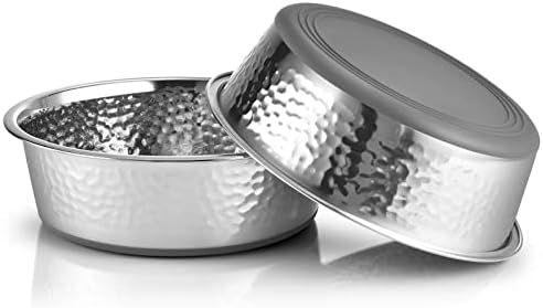 URBUDDIES 2 Pack Hammered Stainless Steel Dog Bowls, Premium Meta...