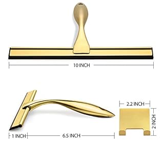 HIWARE All-Purpose Shower Squeegee for Shower Doors, Bathroom, Window and Car Glass - Brass, Stainless Steel, 10 Inches