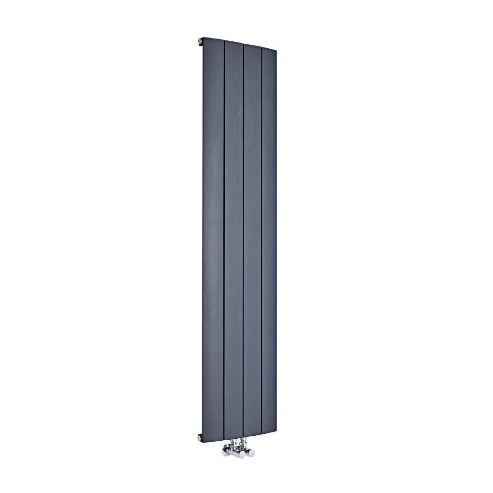 Milano Anthracite Skye Vertical Single Flat Panel Aluminium Radiator - 1600Mm X 375Mm