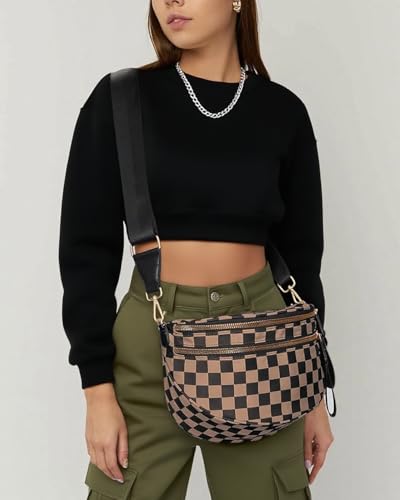Checkered Crossbody Bag For Women,Spacious Checkered Bum Bag Fashion Fanny Packs Slouchy Belt Bag Wallets2