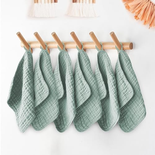 Image of Ease Cubs 12 Pack Muslin Washcloths for Baby - 100% Cotton Baby Wash Cloths for or Baby Face Body Comfy and Soft for Newborn Infants Kids Girls and Boys - 12 inchx12 inch - Green