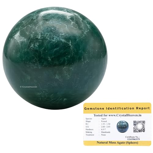 Image of Certified Moss Agate Crystal Ball for Meditation - Premium Crystal Vastu Items for Home and Feng Shui Items for Good Luck - Ideal for Pooja Supplies and Spiritual Practices (1 Inch)