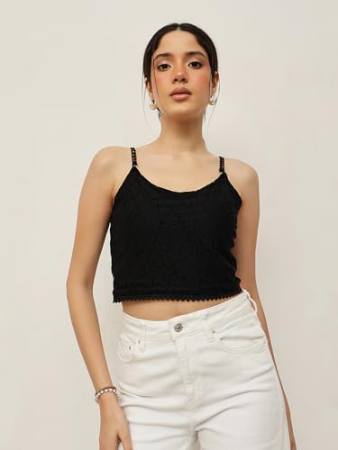 Image of ESPRESSO Viscose Elastane Ultra-Soft Design Camisole for Womens /Girls Pack of 2 (Black /Half White)