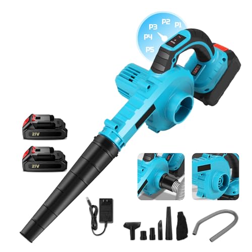 Aspirateur Souffleur sans Fil de Feuilles à Batterie 21V, Affichage numérique, Réglage de la Vitesse du Vent à 5, Souffleur sans Fil Légère et Ergonomique, Idéal pour Le Jardin (2 Batterie)
