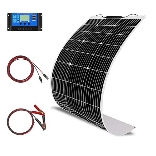 Solarpanel-Set 100W 12V Solarmodule flexibles monokristallines Ladegerät mit 10 A Solarsteuerung für Wohnwagen, Wohnmobil, Wohnmobil, Auto und 12 V-Ladebatterien (100)